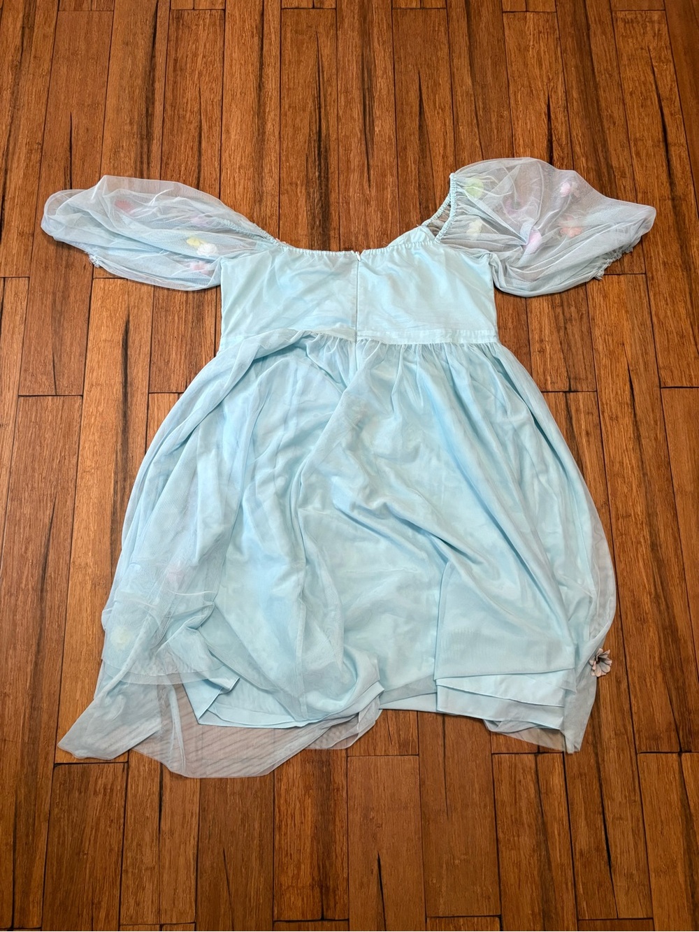 Eloquii Mini Dress Size 22 Light Blue Off Shoulder Sheer Tulle Mutli 3D Flowers - Picture 8 of 9